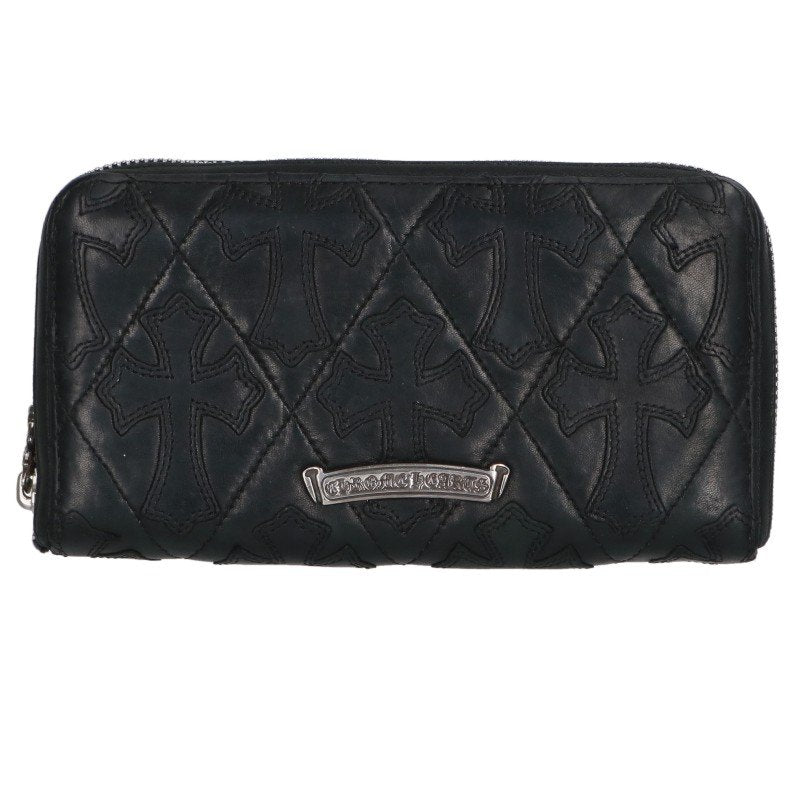 Chrome Hearts Cemetery Cross Quilted Leather Wallet Black