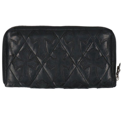 Chrome Hearts Cemetery Cross Quilted Leather Wallet Black