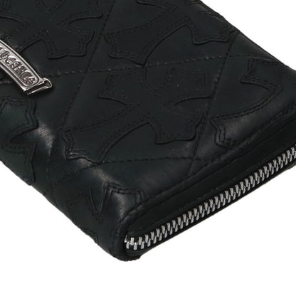 Chrome Hearts Cemetery Cross Quilted Leather Wallet Black