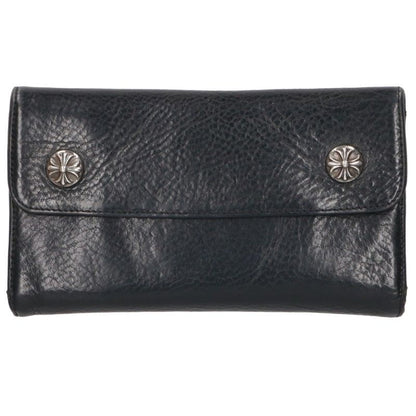 Chrome Hearts Wave Cross Ball Leather Wallet Black Silver