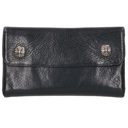 Chrome Hearts Wave Cross Ball Leather Wallet Black Silver