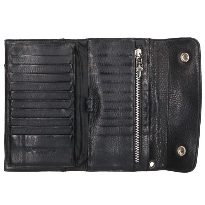 Chrome Hearts Wave Cross Ball Leather Wallet Black Silver