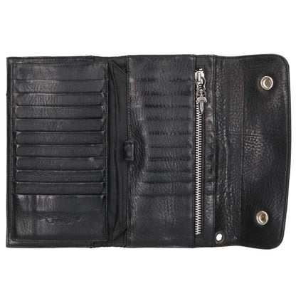 Chrome Hearts Wave Cross Ball Leather Wallet Black Silver