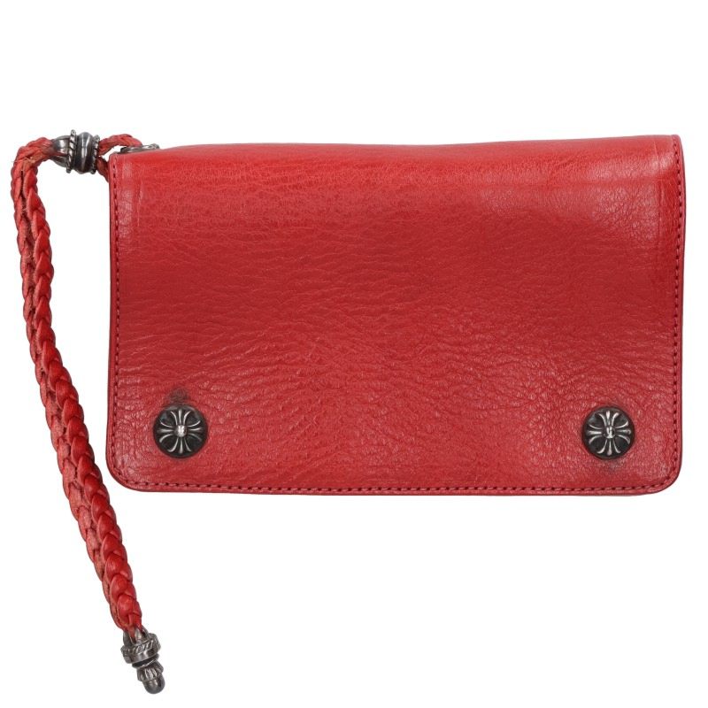 Chrome Hearts 2ZIP STRAP Cross Ball Leather Wallet Red