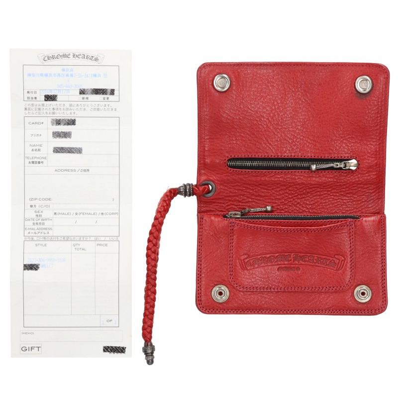 Chrome Hearts 2ZIP STRAP Cross Ball Leather Wallet Red