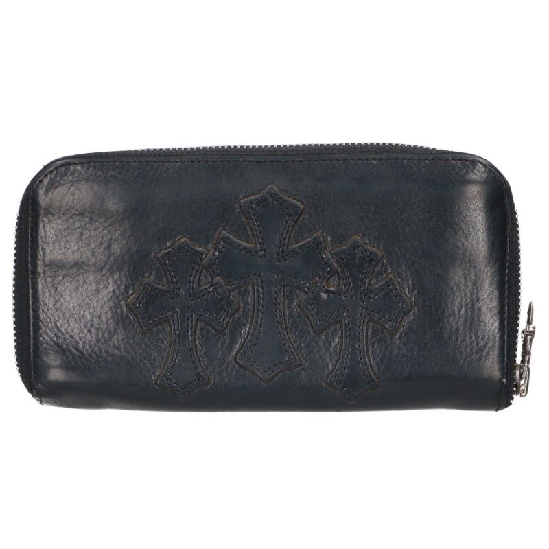 Chrome Hearts Cross Round Zip Old Leather Wallet