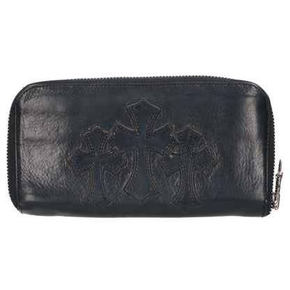 Chrome Hearts Cross Round Zip Old Leather Wallet