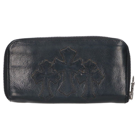Chrome Hearts Cross Round Zip Old Leather Wallet