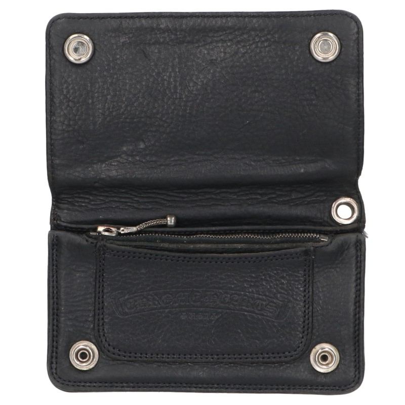 Chrome Hearts Black Silver 1ZIP Cross Ball Leather Wallet