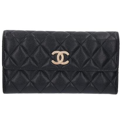 CHANEL Coco Mark Caviar Skin Leather Long Wallet Black