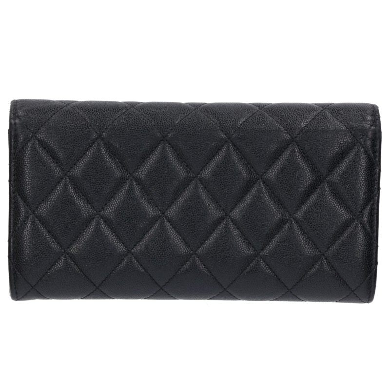CHANEL Coco Mark Caviar Skin Leather Long Wallet Black