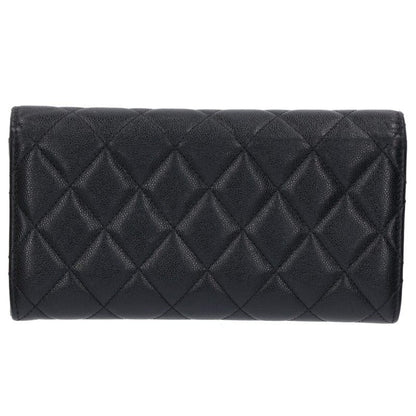 CHANEL Coco Mark Caviar Skin Leather Long Wallet Black