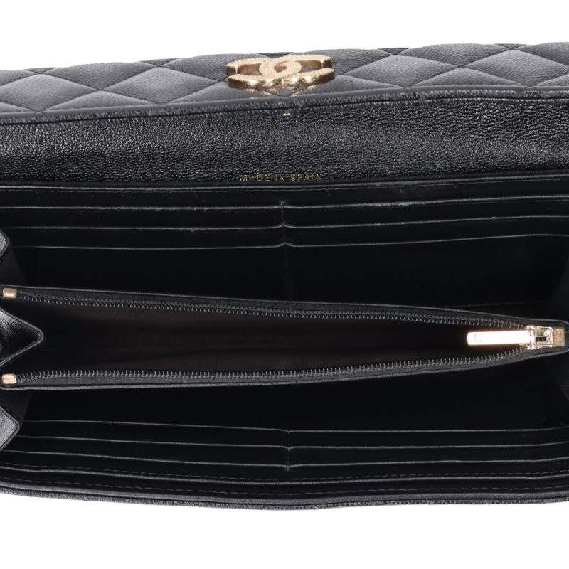CHANEL Coco Mark Caviar Skin Leather Long Wallet Black