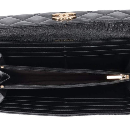CHANEL Coco Mark Caviar Skin Leather Long Wallet Black