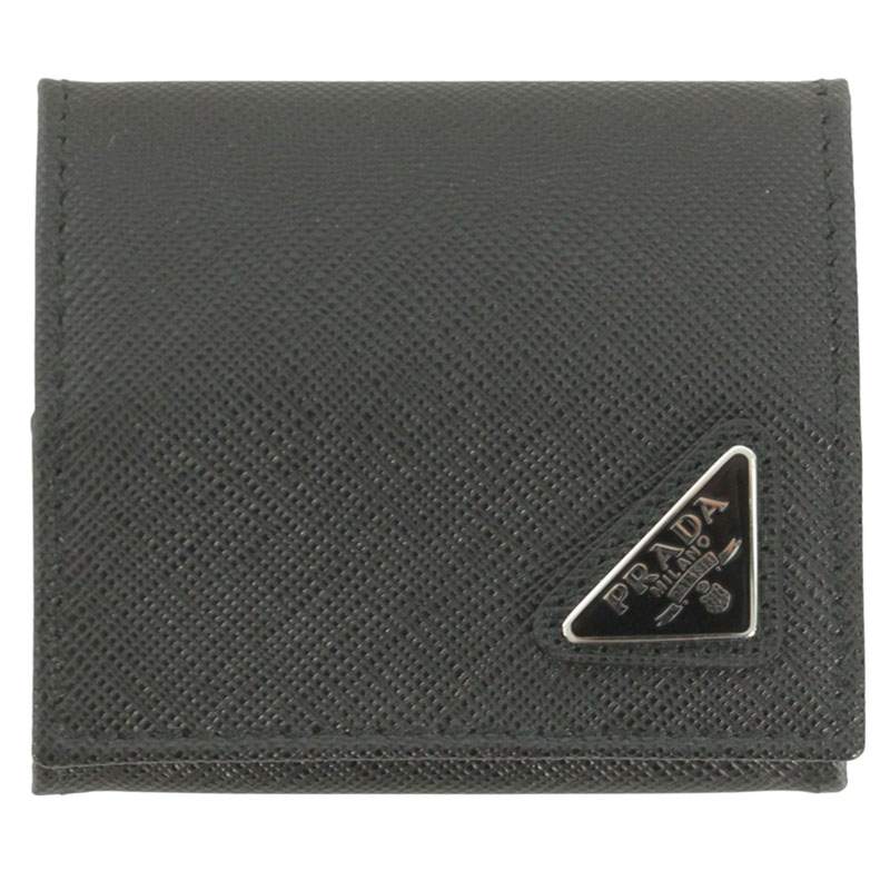 Prada Logo Leather Coin Case Black