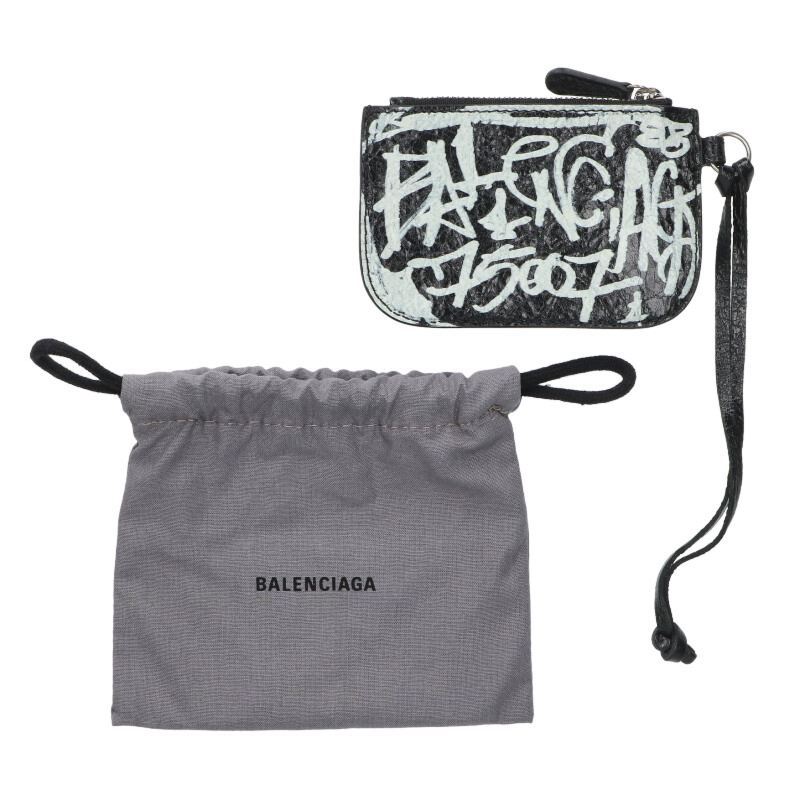 Balenciaga Leather Coin Case Black x White