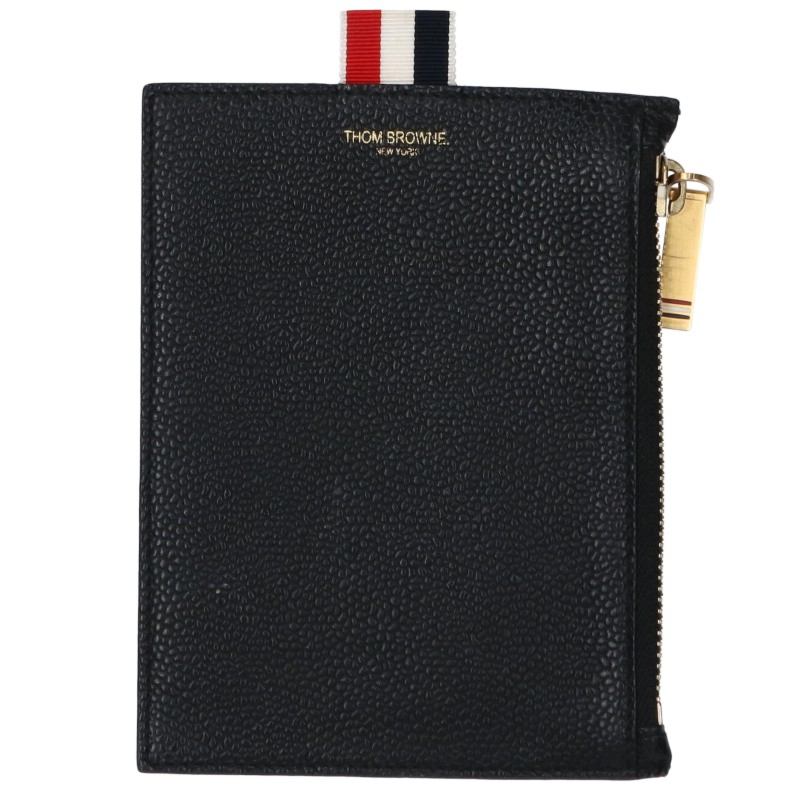 THOM BROWNE Zip Leather Pouch Coin Case Black Size ONE SIZE