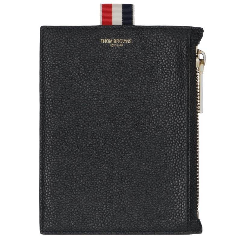 THOM BROWNE Zip Leather Pouch Coin Case Black Size ONE SIZE