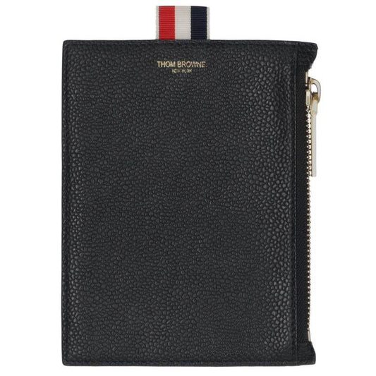 THOM BROWNE Zip Leather Pouch Coin Case Black Size ONE SIZE