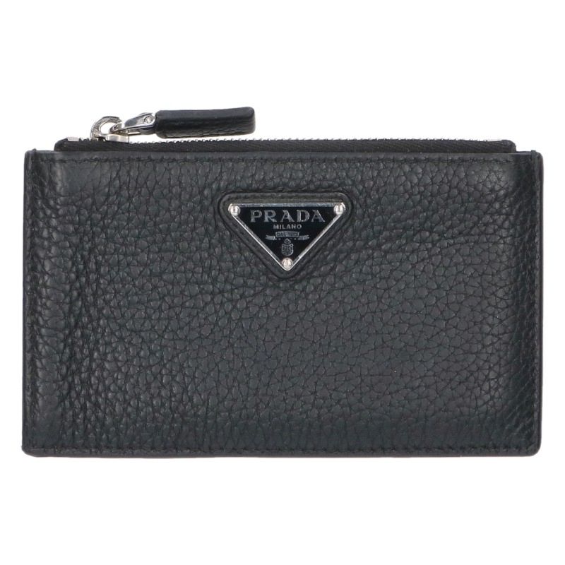 PRADA Triangle Plate Leather Coin Case Black Size ONE SIZE