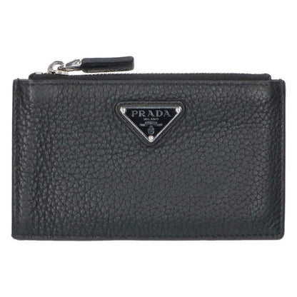 PRADA Triangle Plate Leather Coin Case Black Size ONE SIZE