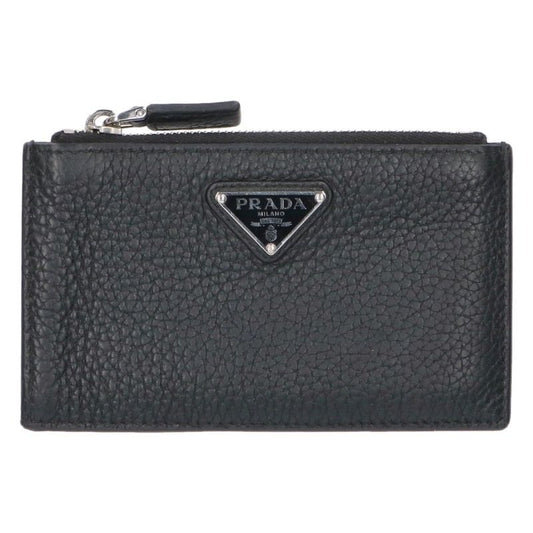 PRADA Triangle Plate Leather Coin Case Black Size ONE SIZE