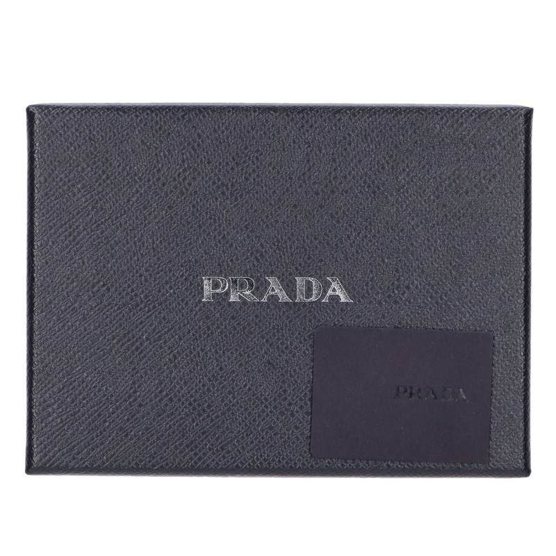 PRADA Triangle Plate Leather Coin Case Black Size ONE SIZE