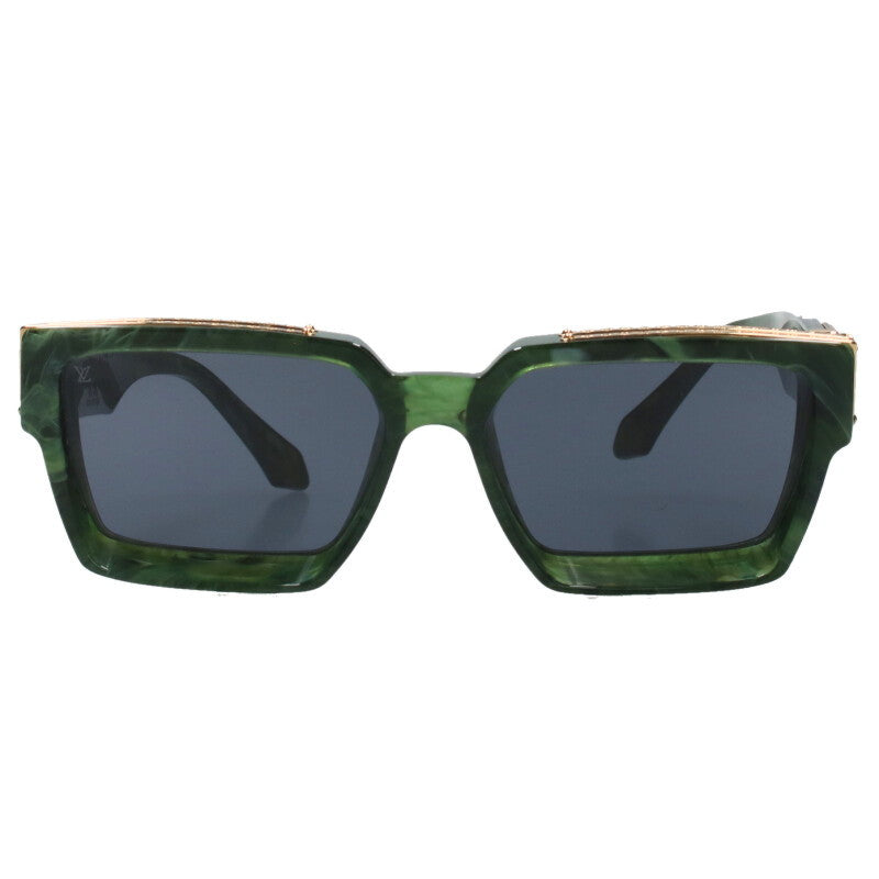 Louis Vuitton Square Frame Sunglass Green x Gold Size 58