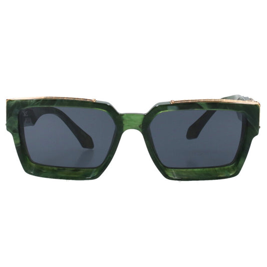 Louis Vuitton Square Frame Sunglass Green x Gold Size 58