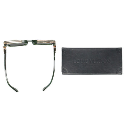 Louis Vuitton Square Frame Sunglass Green x Gold Size 58