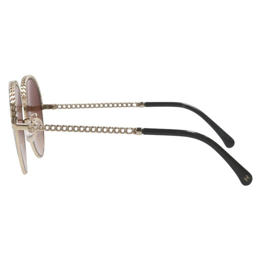 CHANEL Gold Black Chain Round Frame Eyeglasses Size ONE SIZE