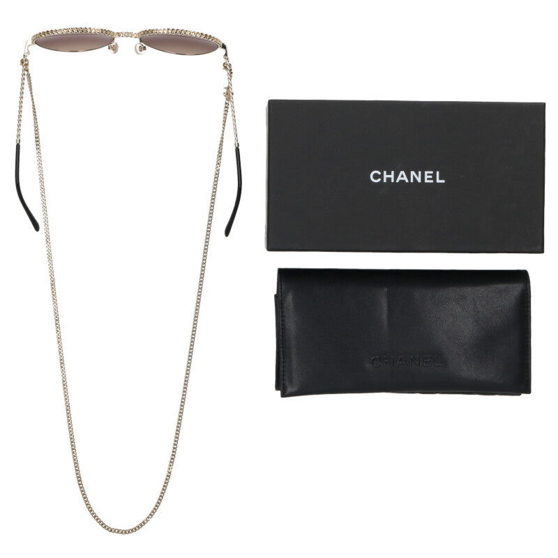 CHANEL Gold Black Chain Round Frame Eyeglasses Size ONE SIZE