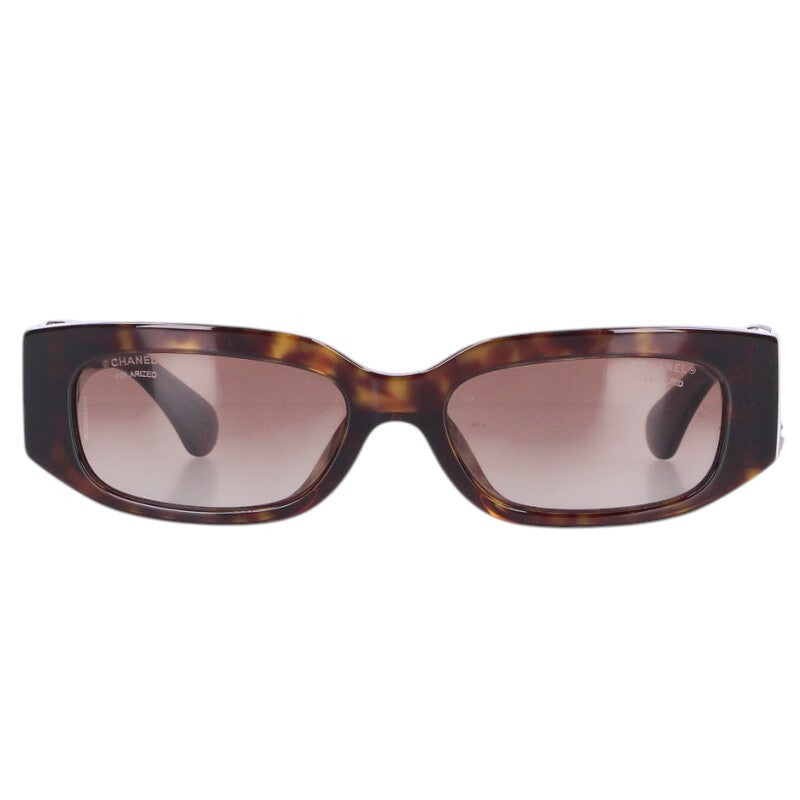 CHANEL 5544-A Faux Pearl Oval Sunglasses Brown Size ONE SIZE