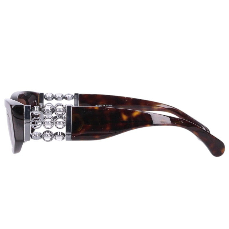 CHANEL 5544-A Faux Pearl Oval Sunglasses Brown Size ONE SIZE