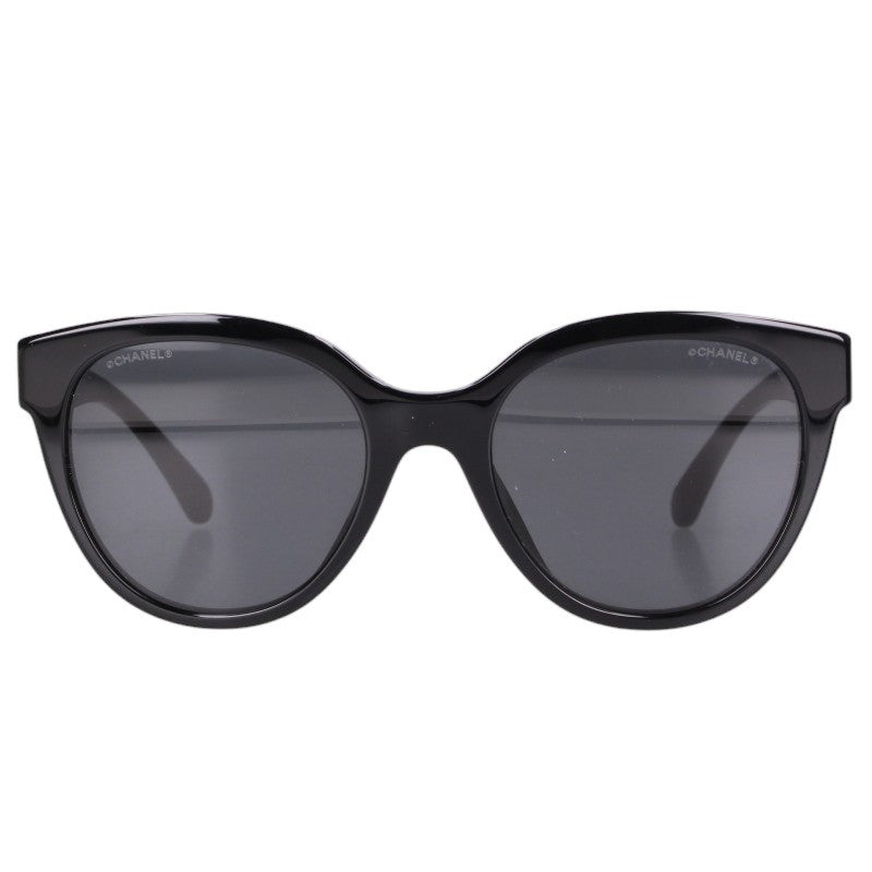 CHANEL Logo Print Butterfly Shape Sunglasses Black Size 54