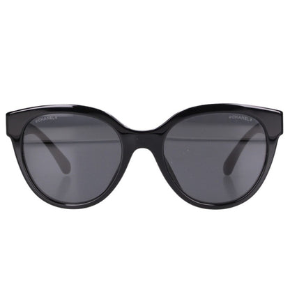 CHANEL Logo Print Butterfly Shape Sunglasses Black Size 54
