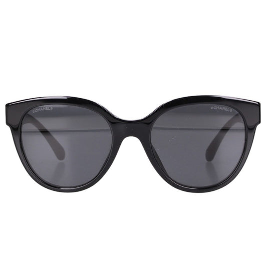 CHANEL Logo Print Butterfly Shape Sunglasses Black Size 54