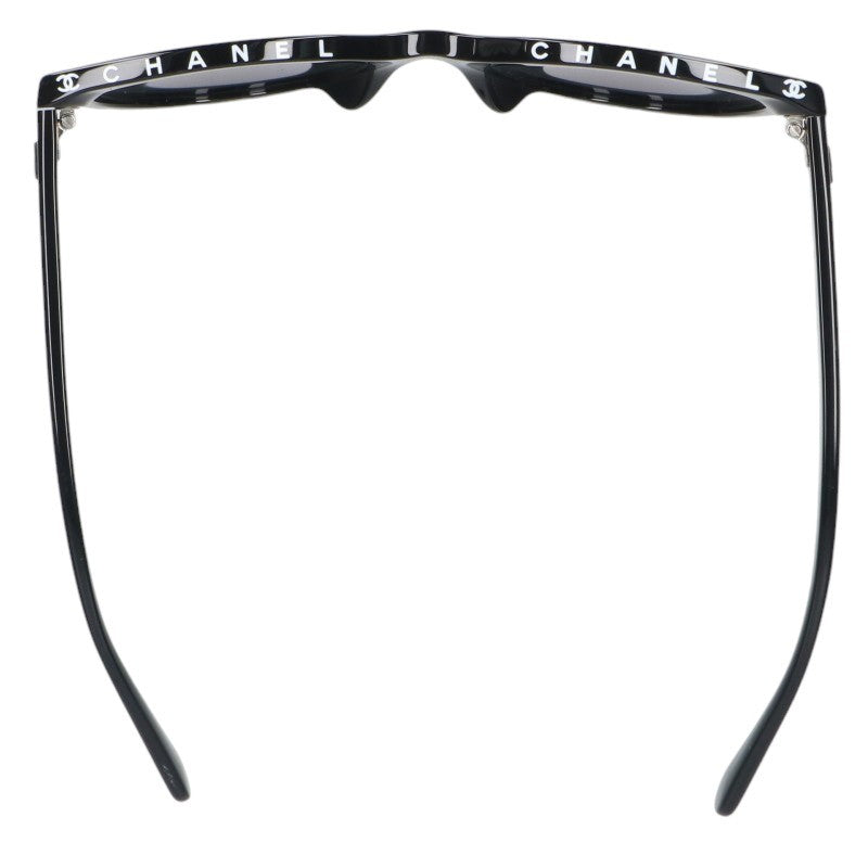 CHANEL Logo Print Butterfly Shape Sunglasses Black Size 54