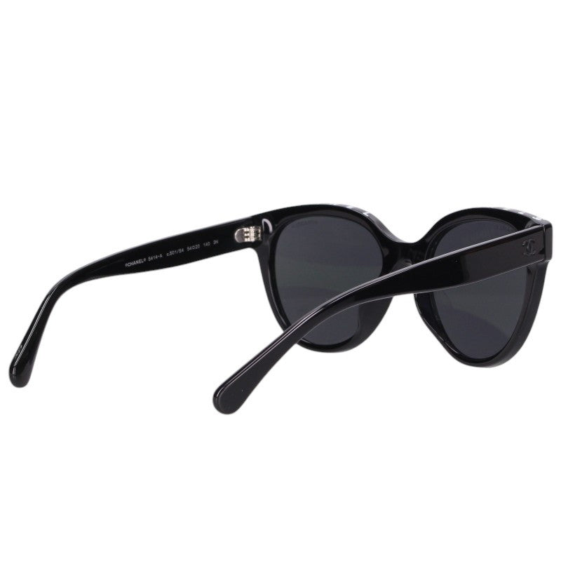 CHANEL Logo Print Butterfly Shape Sunglasses Black Size 54