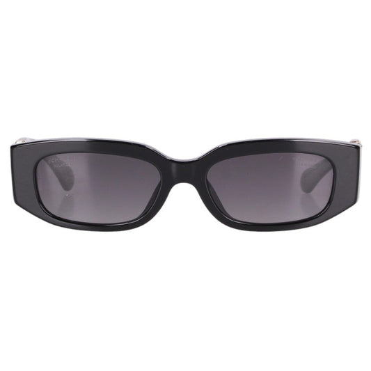 CHANEL Oval Shape Sunglasses Black Size 53