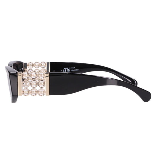 CHANEL Oval Shape Sunglasses Black Size 53