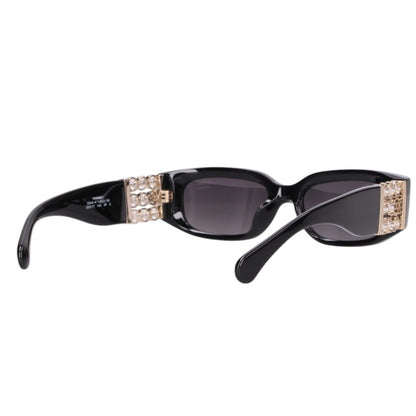 CHANEL Oval Shape Sunglasses Black Size 53