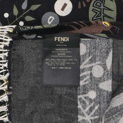 FENDI Black Multi Wool Silk All-Over Pattern Size ONE SIZE