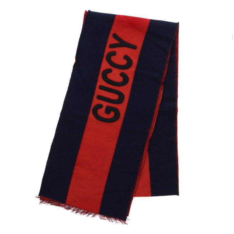 GUCCI Red Navy Logo Embroidered Wool Silk Size ONE SIZE
