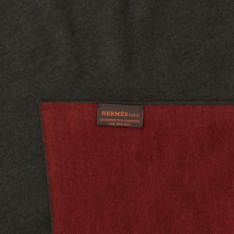 HERMES Khaki Red Cashmere Silk Oversized Scarf Size ONE SIZE