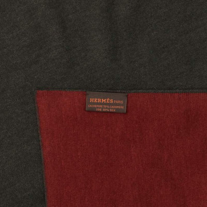 HERMES Khaki Red Cashmere Silk Oversized Scarf Size ONE SIZE