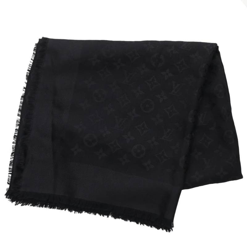 LOUISVUITTON Monogram Silk Wool Stole Black Size ONE SIZE