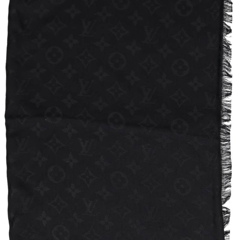 LOUISVUITTON Monogram Silk Wool Stole Black Size ONE SIZE
