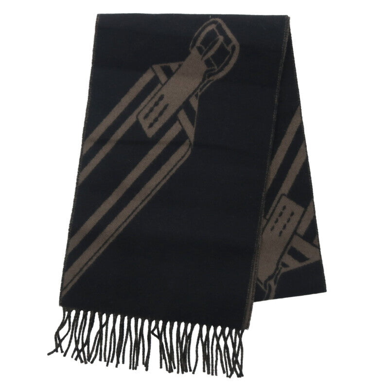 HERMES Zigzag Sangles Cashmere Scarf Black Size ONE SIZE