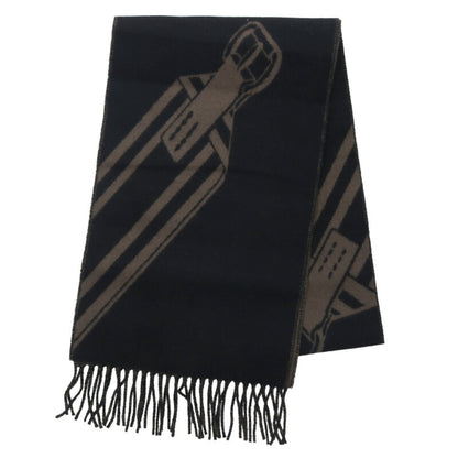 HERMES Zigzag Sangles Cashmere Scarf Black Size ONE SIZE